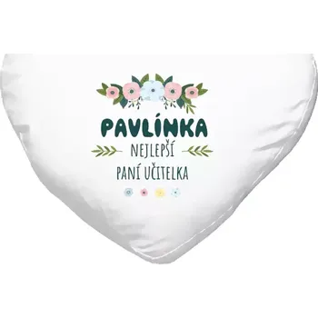 Polštář Polštář srdce 40x35 cm Nejlepší paní učitelka - květy s lístečky