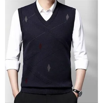 Pánský svetr Pánská pletená vesta s výstřihem do V Barva: Tmavě Modrá, Velikost: 2XL