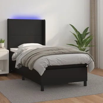 Postel vidaXL Box spring postel s matrací a LED 90x200 cm umělá kůže [3139243] Barva: Černá