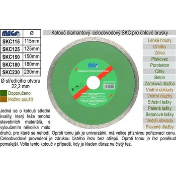 Řezný kotouč MAGG Kotouč diamantový celoobvodový pro úhlové brusky SKC125