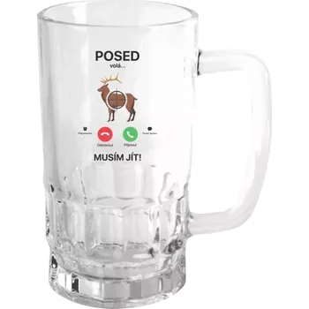 Sklenice Půllitr pro myslivce - Posed volá... musím jít! - čirý