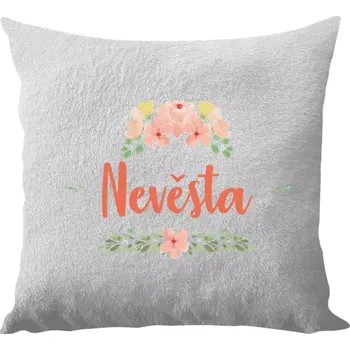 Polštář Polštář bílý 40x40 cm - dlouhý chlup Nevěsta - oranžové květiny