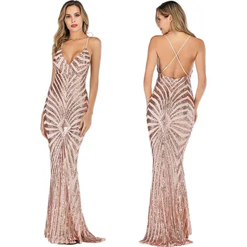 Dámské šaty Dámské plesové šaty výprodej Sequins SF622 Barva: Zlatá, Velikost: M