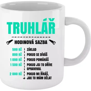 Hrnek 330 ml - bílý Hodinová sazba - truhlář