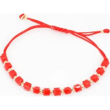 Náramek Provázkový náramek se zlatými kuličkami a červenými korálky ZLNA1306F + Dárek zdarma