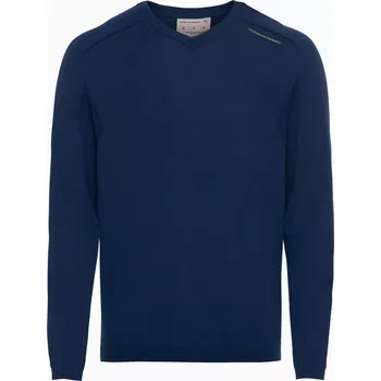 Pánská mikina PORSCHE DESIGN EvoKNIT® V-Neck Jumper Pullover Svetr sportovní funkční s výstřihem do V perská modrá (Moderní designový sportovní pulovr s výstřihem do V a raglánovými rukávy. EvoKNIT® vyrobený z vysoce kvalitní merino vlny a recyklovaného materiálu.)