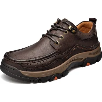 Pánské tenisky Kožené tenisky na turistiku trekové boty s prošíváním Velikost: 46, Barva (Varianta): Tmavě hnědá 2186