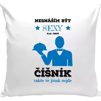 Polštář Polštář bílý 40x40 cm Nesnáším být sexy, ale jsem číšník