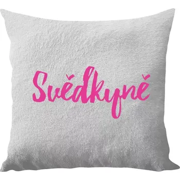 Polštář Polštář bílý 40x40 cm - dlouhý chlup Svědkyně - nápis 2