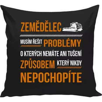 Polštář Polštář černý 40x40 cm Musím řešit problémy - zemědělec