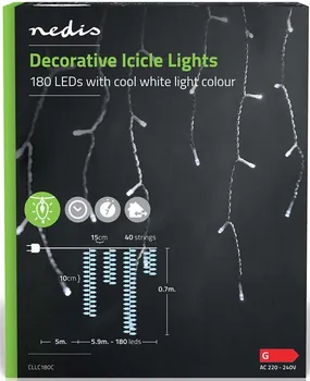 Vánoční osvětlení Nedis CLLC180C rampouchy 180 LED studená bílá