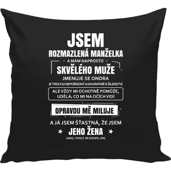 Polštář Polštář černý 40x40 cm Rozmazlená manželka