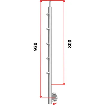 Zábradlí Hahn Steel Konfigurátor - nerezový sloupek O42,4mm - 5 x výplň O12mm - vnější, AISI 304 - brus, boční kotvení Typ držáku madla: Model 0718.242 - kulaté madlo ⌀42,4mm, Výška sloupku - nad podlahou: 800mm, Parametry sloupku pod úrovní podlahy: 60*130mm