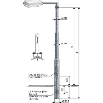 Venkovní osvětlení KOOPERATIVA Stožár KLL 6-114/76/60 ŽZ sadový, bezpaticový, třístupňový 12100-00035