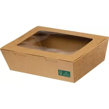 Jednorázové nádobí Gastro obaly EKO hnědá krabička papírová s okénkem na salát 18x12x5cm 1200ml (min. počet 200ks)