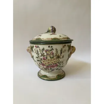 PORCELÁNOVÁ DÓZA S VÍKEM - ROSTLINNÝ MOTIV