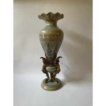 Váza LUXUSNÍ VELKÁ PORCELÁNOVÁ VÁZA S MOSAZNOU FIGURÁLNÍ MONTÁŽÍ