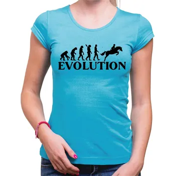 Pánská móda Tričko - Evoluce Koník, Barva látky tyrkysová modrá, Střih Dámsky, Velikost Dětské 134cm/8let
