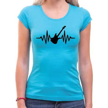 Pánské tričko Tričko - EKG Kytara, Barva látky tyrkysová modrá, Střih Dámsky, Velikost Dětské 110 cm/4léta