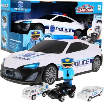 autíčko Six-Six-Zero Policejní otevírací auto s panáčkem a 3 mini autíčky 1:64