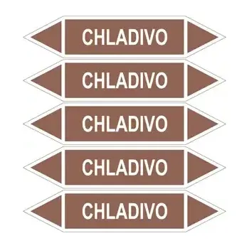 samolepka Značení potrubí, chladivo , 5 ks, 250 × 52 mm