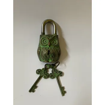 Zámek závěsného zařízení SOVA - VELKÝ MOSAZNÝ ZDOBENÝ VISACÍ ZÁMEK - 2 KLÍČE