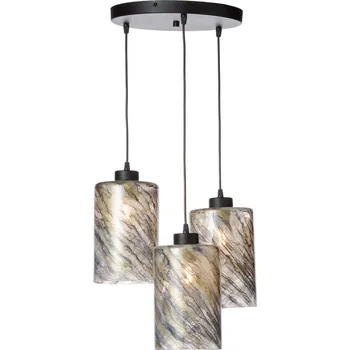 Light for home - Závěsné svítidlo 60566 "FLORENCE" s třemi skleněnými stínítky z foukaného skla., 3x60W, E27, Černá