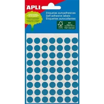 Samolepící etiketa Apli Etikety, modré, kruhové, průměr 8 mm, 288 etiket/balení, APLI ,balení 3 ks 320502