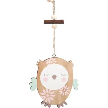 Velikonoční dekorace MFP záves dřevo sova 10cm natur zavřené oči 2221731