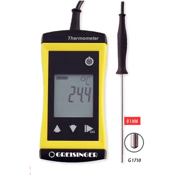 GREISINGER G 1710-MB4 Přesný vodotěsný teploměr -200,0 ... +250,0 °C&nbsp;s pevně připojeným ponorným snímačem Ø 3 mm