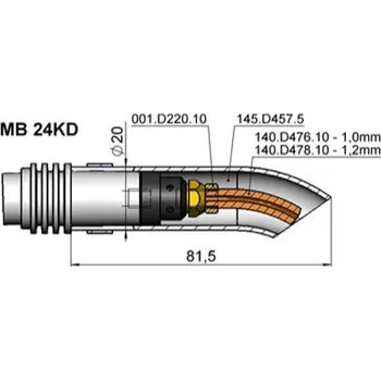 Příslušenství ke svářečce BINZEL Vyhnutá hubice a průvlaky pro hořáky MB 24KD/240D (250A) výrobce: BINZEL, průnik: průvlak 1,2mm M6/R40