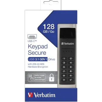 USB flash disk 128GB Verbatim Keypad Secure, USB flash disk 3.0, USB-C, 49432, černý