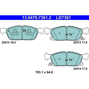 Brzdová destička Sada brzdových destiček, kotoučová brzda ATE 13.0470-7361.2