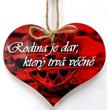 Obraz Dřevěné srdíčko 11cm barevné s nápisem - Rodina je dar, který trvá věčně