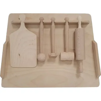 Dřevěná hračka Dětská dřevěná kuchyňská sada na pověšení, 40 x 7 x 30 cm