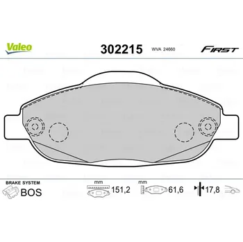 Brzdová destička Sada brzdových destiček, kotoučová brzda VALEO 302215