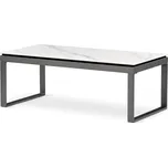 Stůl konferenční, deska slinutá keramika 120x60, bílý mramor, nohy šedý kov