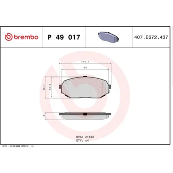 Brzdová destička Sada brzdových destiček, kotoučová brzda BREMBO P 49 017