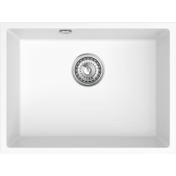 Granitový dřez Sink Quality Crypton 60, kuchyňský granitový dřez 535x400x205 mm + chromový sifon, bílá, SKQ-CRY.W.1KBO.60.X