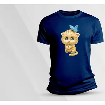 Dětské bavlněné tričko Kočička. velikost 116 Námořnická modrá