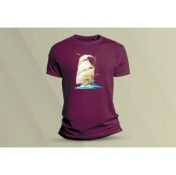 Dětské bavlněné tričko Plachetnice. velikost 140 (9-11 let) Vínová