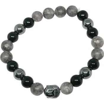 Náramek Pánský náramek z onyxu, labradoritu a hlava buddhy z hematitu