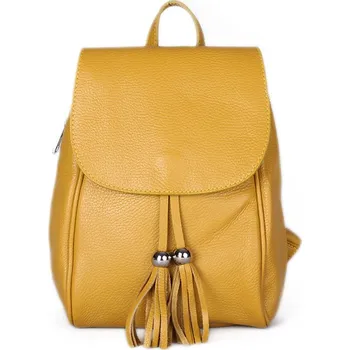 Městský batoh ITALSKÉ Žlutý dámský kožený batoh pro holky se zipem Radmila