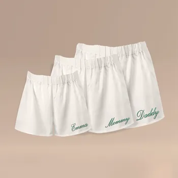 Trenýrky SET trenek Mommy, Daddy a jméno dítěte - bílá s tyrkysovou nití Velikost pro mámu: S, Velikost trenek dítěte: 1 rok, Velikost pro tátu a barva nitě: L, Tyrkysová