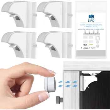 Dětský bezpečnostní prvek SIPO Magnetická dětská pojistka na šuplíky 4 ks bílá