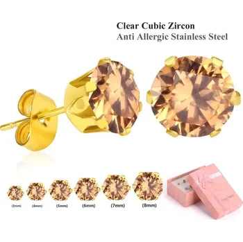 Náušnice Zirkonové náušnice Luxusteel | sada 6 párů - šampaňské zlato
