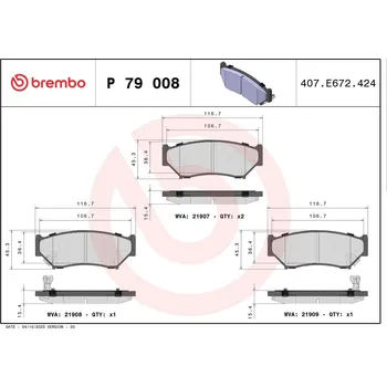 Brzdová destička Sada brzdových destiček, kotoučová brzda BREMBO P 79 008