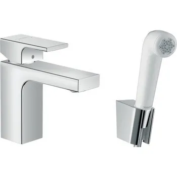 Vodovodní baterie Hansgrohe Vernis Shape, umyvadlová baterie 100 s ruční sprchou Bidette, chromová, 71216000