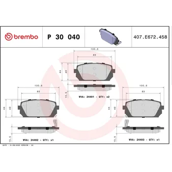 Brzdová destička Sada brzdových destiček, kotoučová brzda BREMBO P 30 040