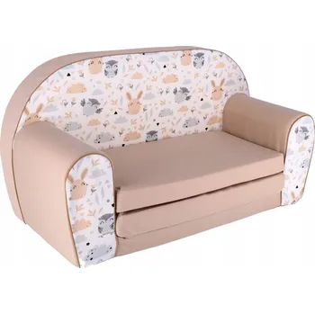 Pohovka Dětská rozkládací MINI pohovka Zvířecí partička - béžová